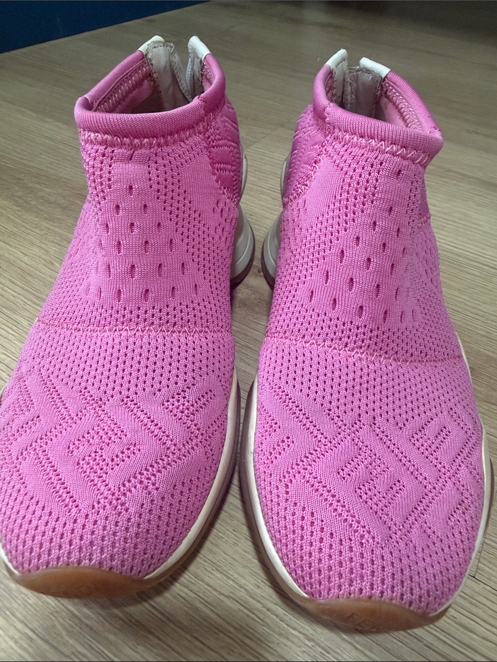 Fendi Rockoko FF Knit Sock Sneakers Pink Logo Size 6.5